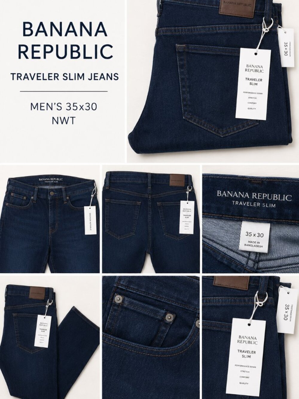 NWT Banana Republic Traveler Slim Jeans Men’s 35x30 Dark Wash Stretch Denim